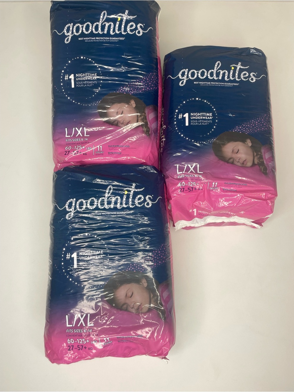 Goodnites L/XL Nighttime Underwear - Navy & Pink 3 Pack Bundle